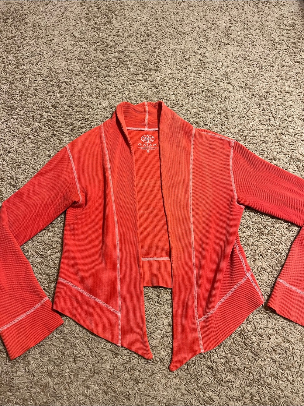 GAIAM Coral Open-Front Knit Cardigan with Contrast Stitching